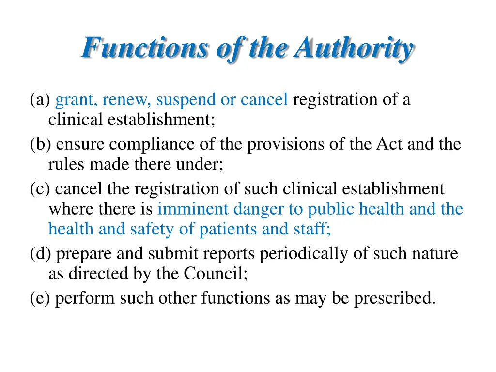 functions of the authority