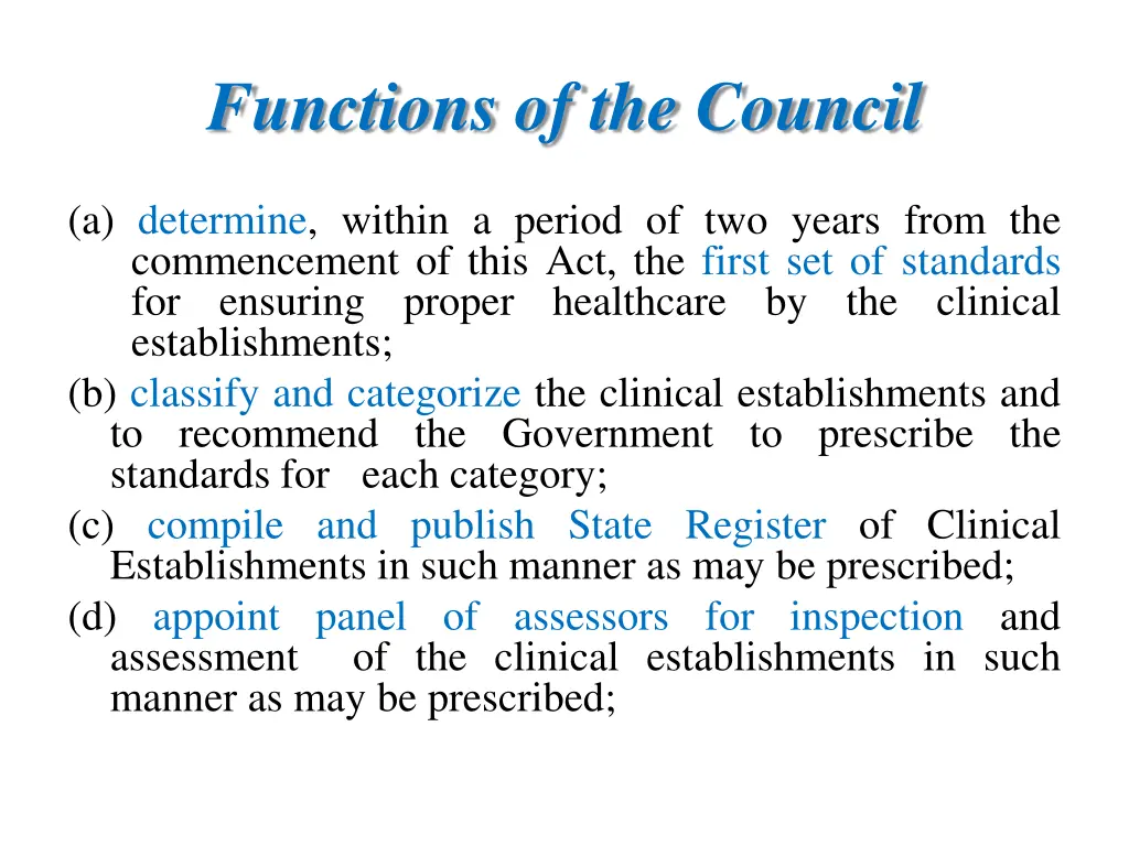 functions of the council