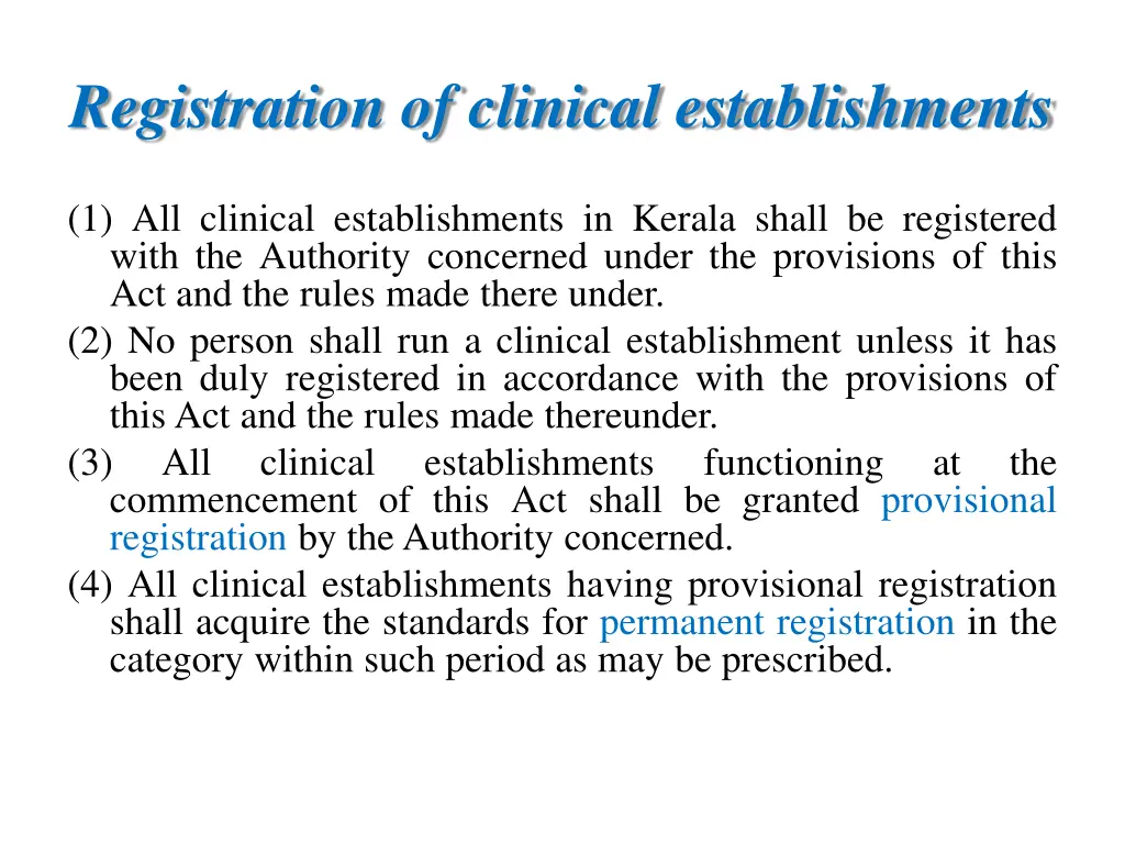 registration of clinical establishments