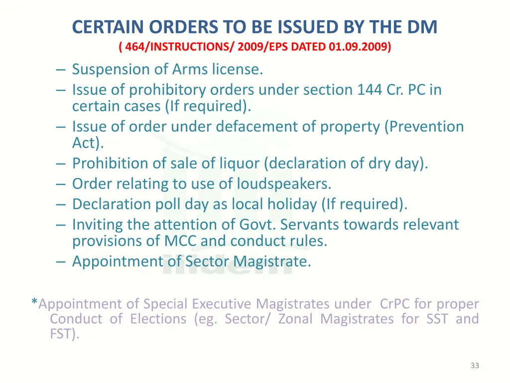 certain orders to be issued