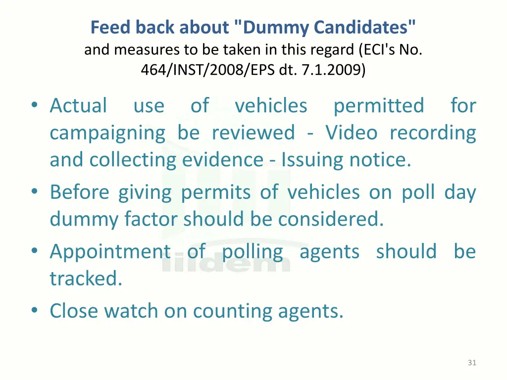 feed back about dummy candidates and measures