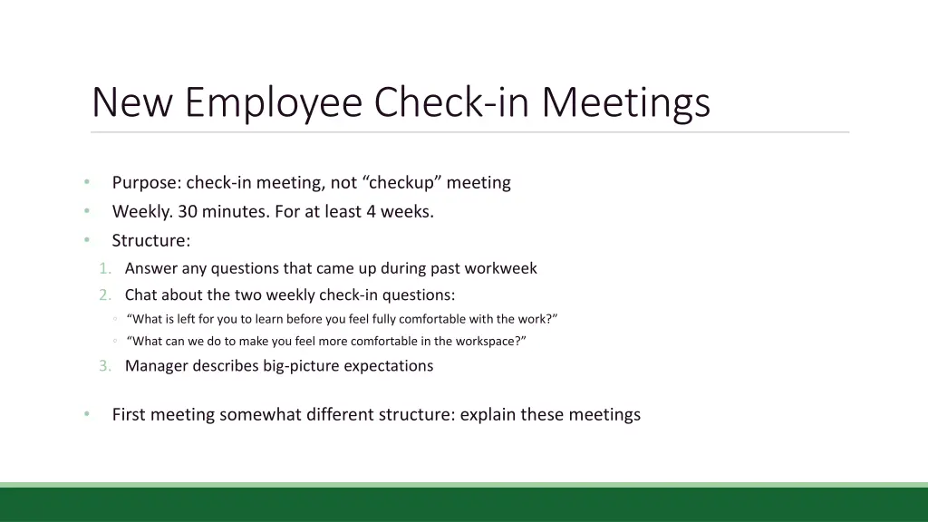 new employee check in meetings