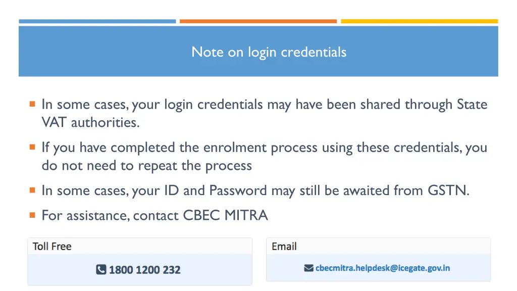 note on login credentials