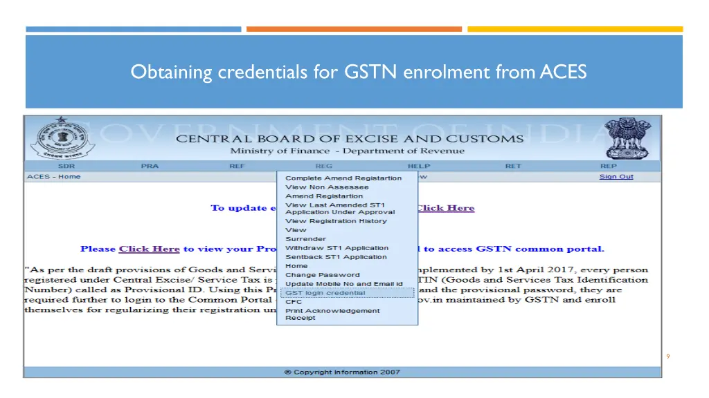 obtaining credentials for gstn enrolment from aces