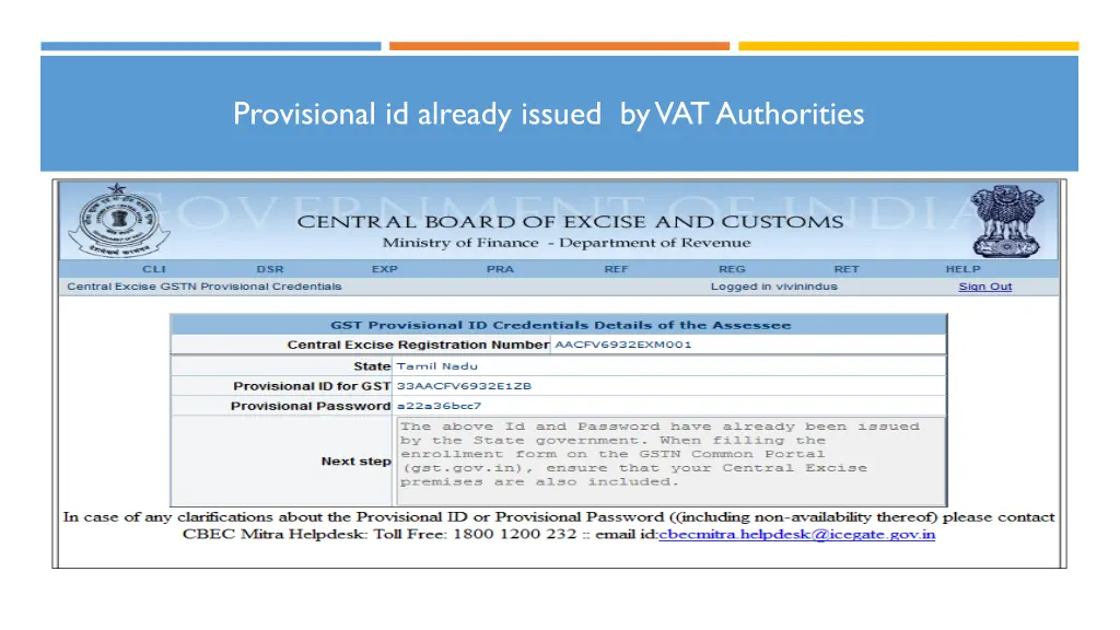 provisional id already issued by vat authorities