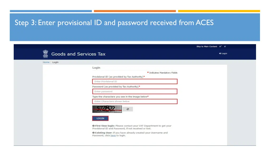 step 3 enter provisional id and password received