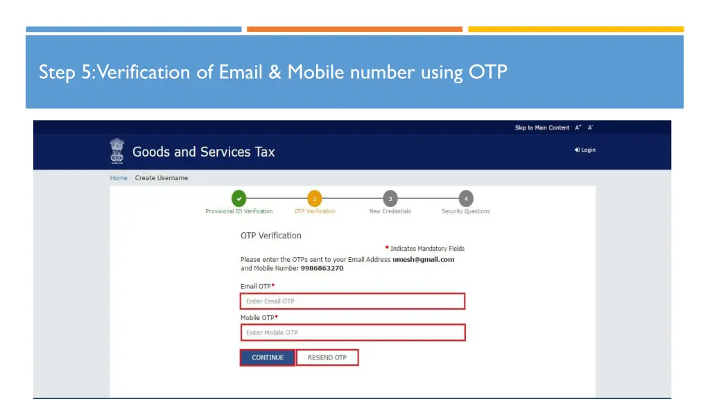 step 5 verification of email mobile number using