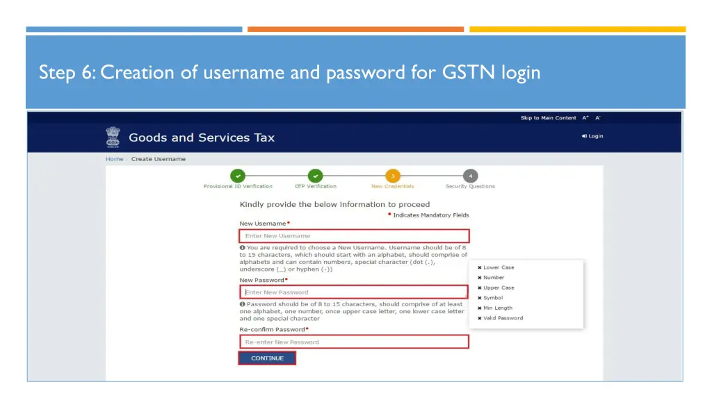 step 6 creation of username and password for gstn