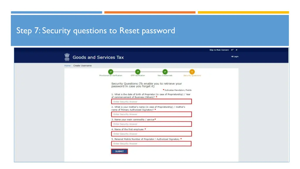 step 7 security questions to reset password