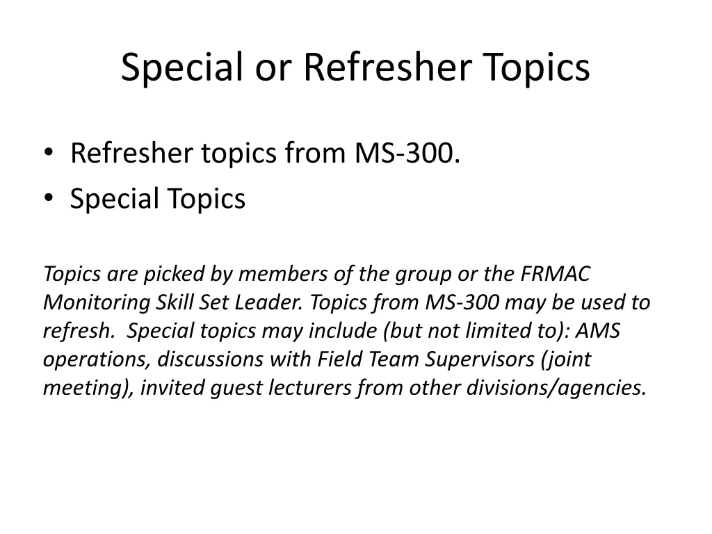 special or refresher topics 1