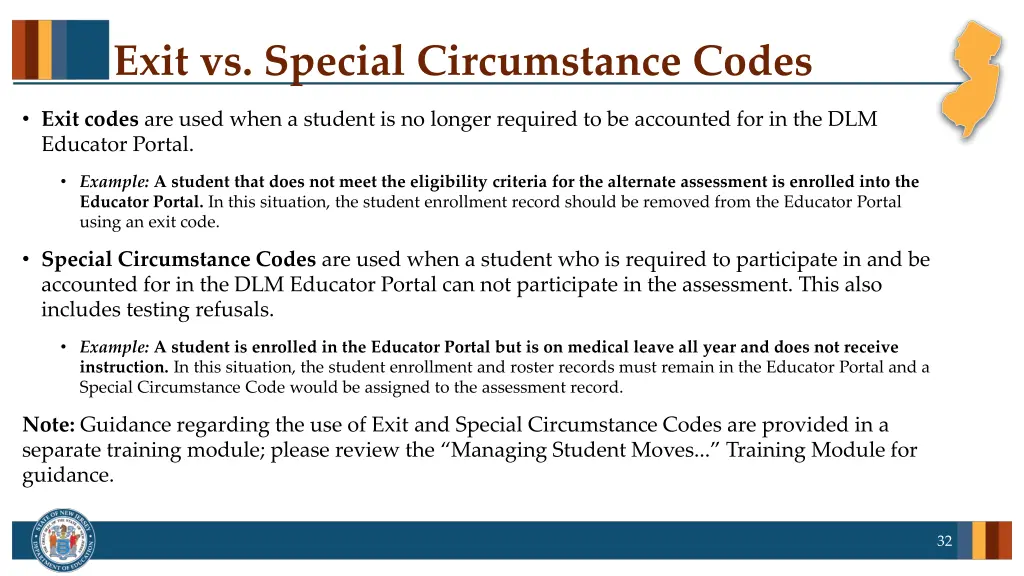 exit vs special circumstance codes