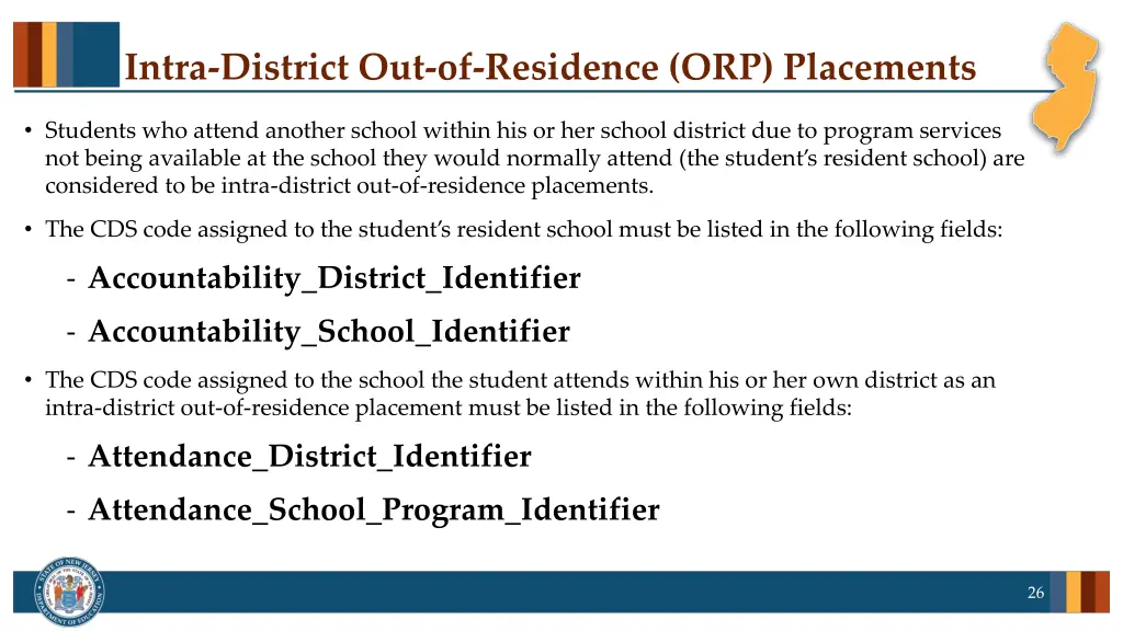 intra district out of residence orp placements