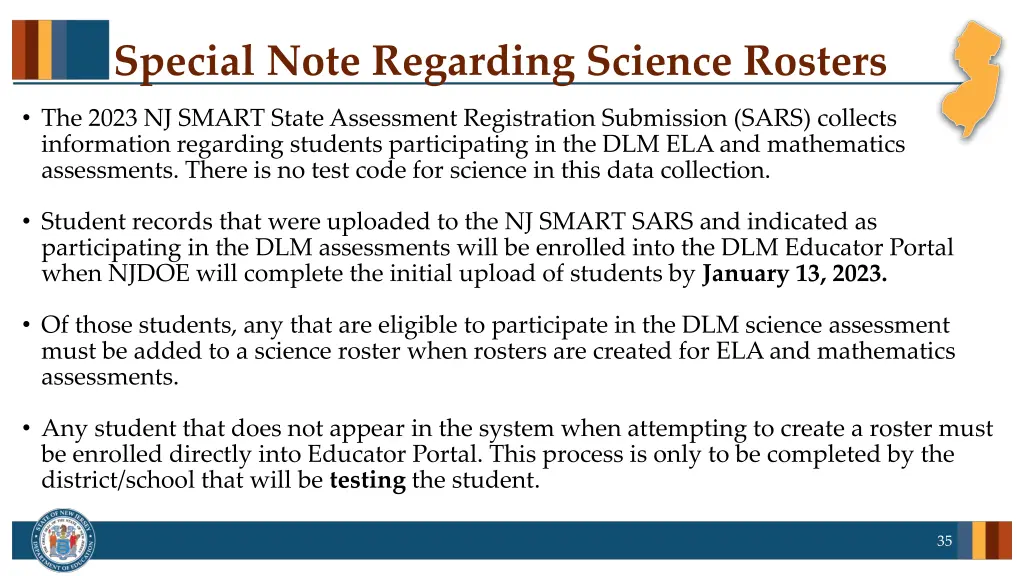 special note regarding science rosters