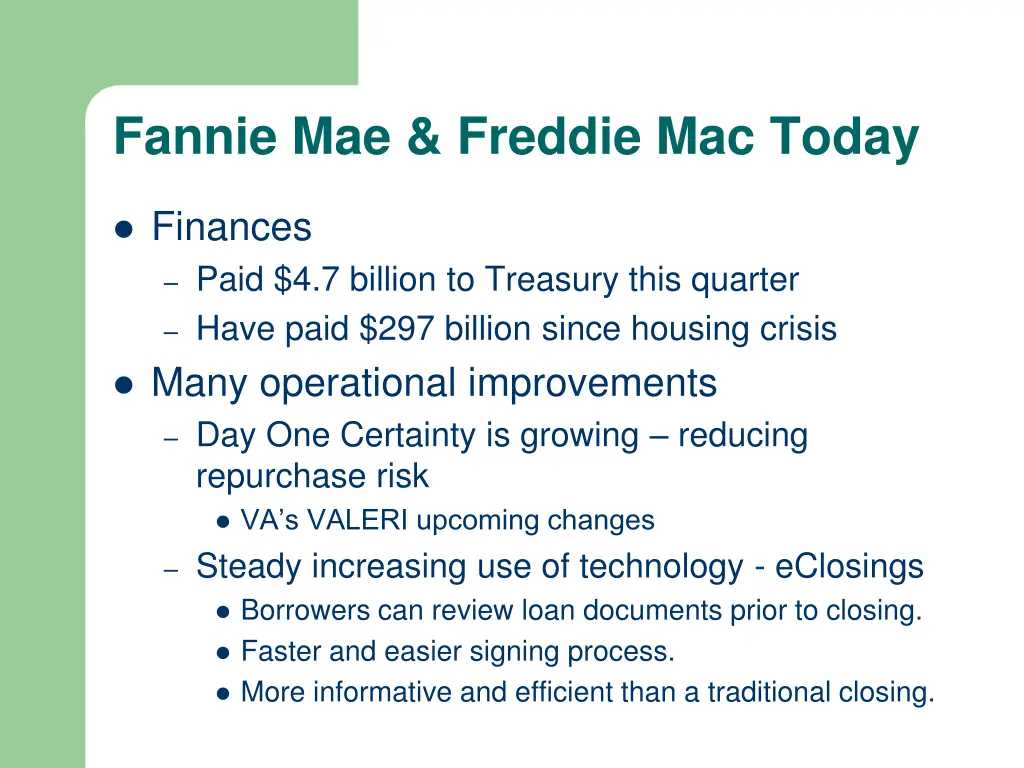 fannie mae freddie mac today