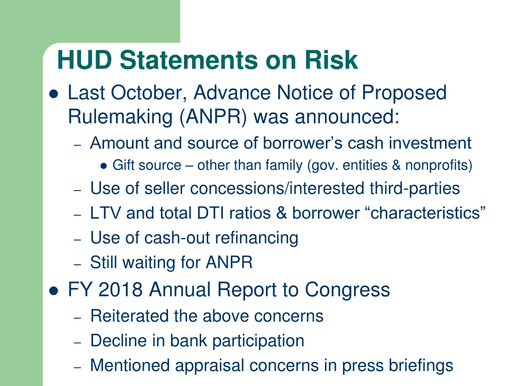 hud statements on risk last october advance