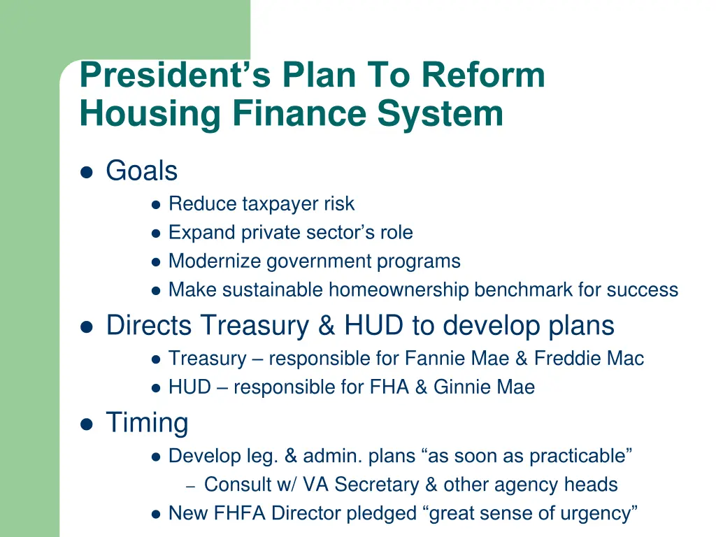 president s plan to reform housing finance system