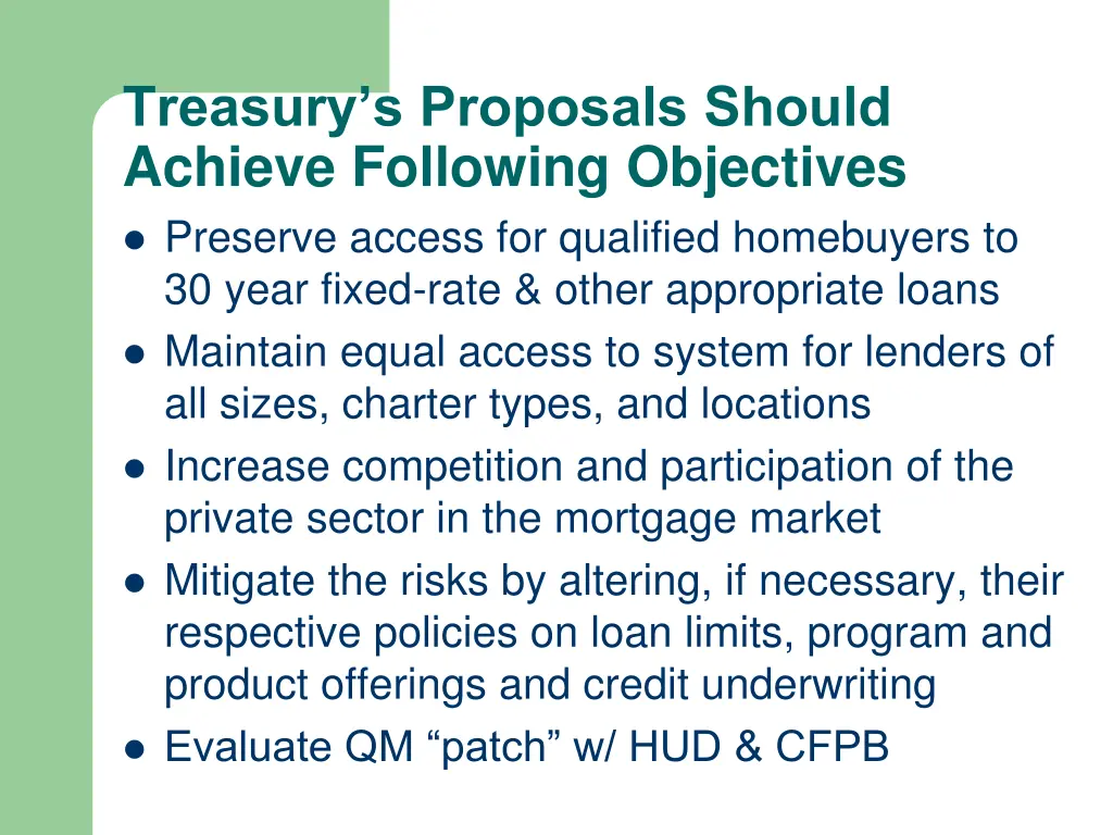 treasury s proposals should achieve following