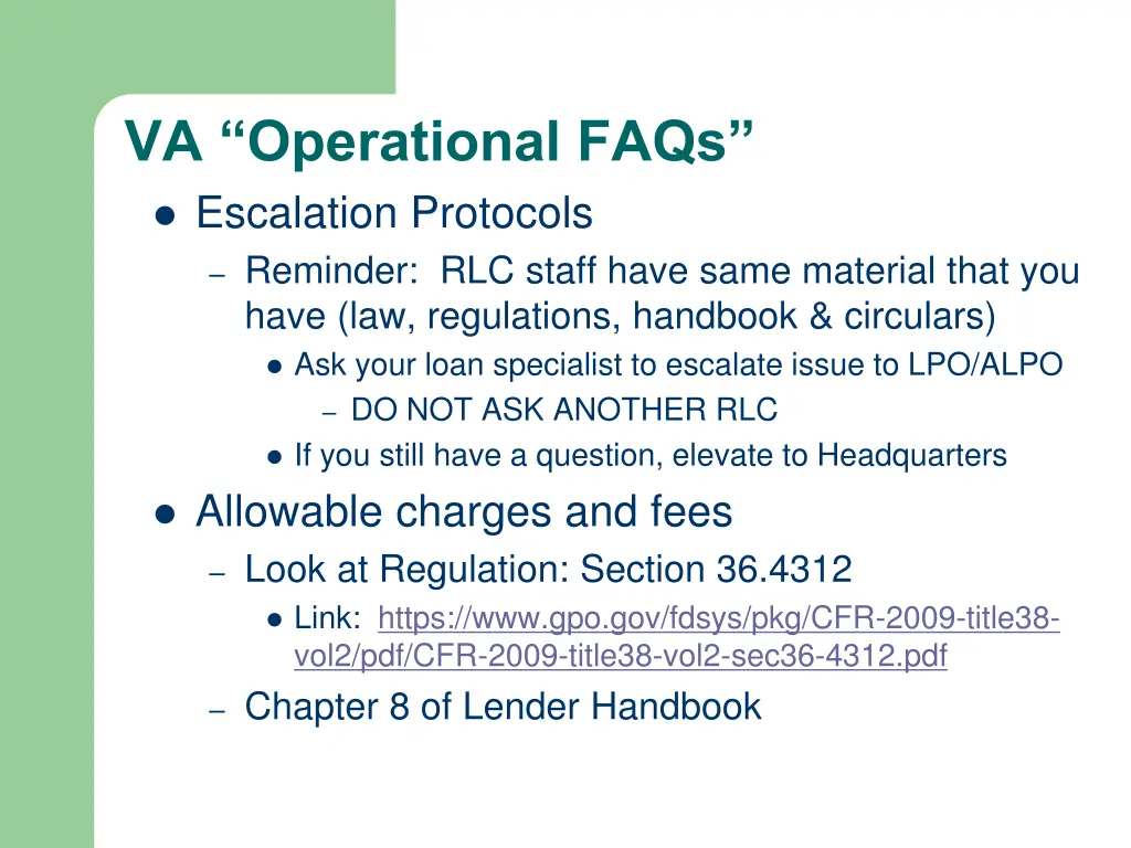 va operational faqs escalation protocols reminder