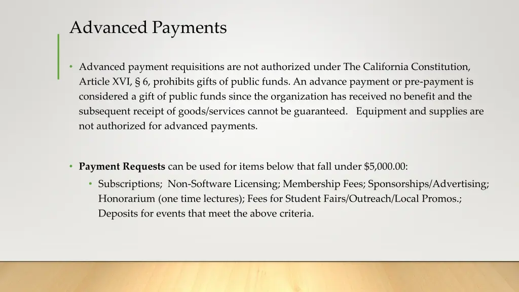 advanced payments