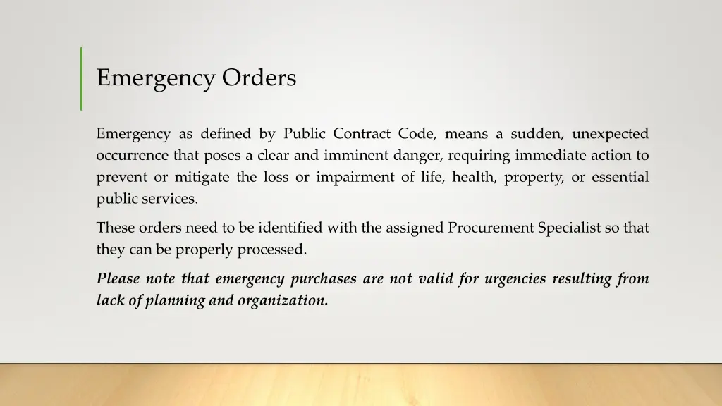 emergency orders