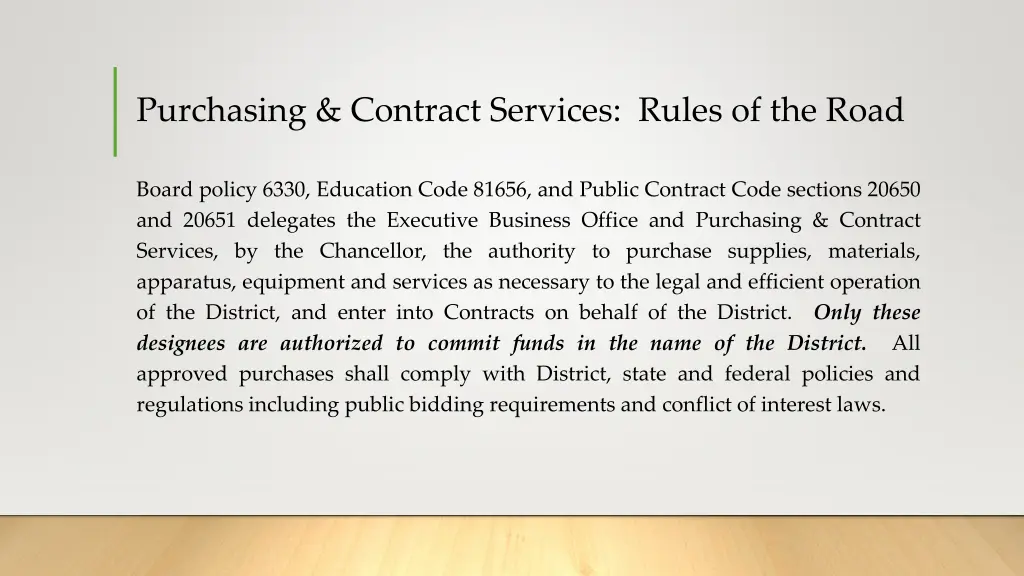 purchasing contract services rules of the road