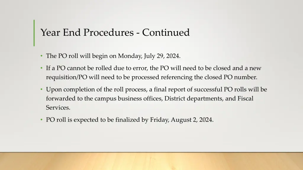 year end procedures continued