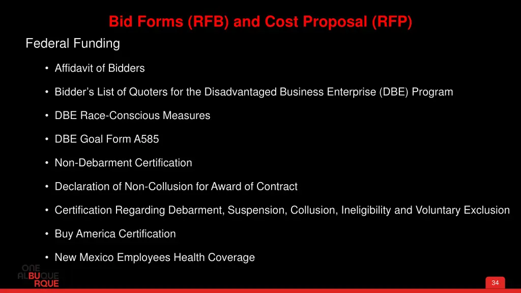 bid forms rfb and cost proposal rfp federal