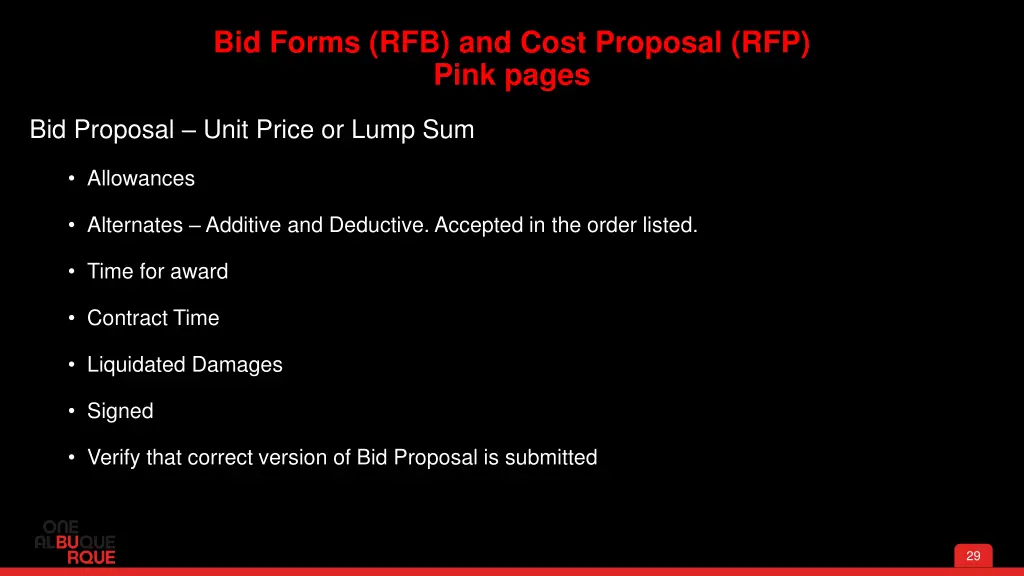 bid forms rfb and cost proposal rfp pink pages