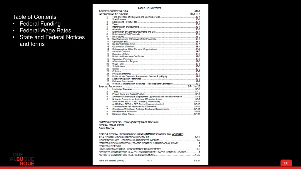 table of contents federal funding federal wage