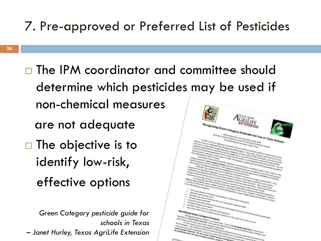 7 pre approved or preferred list of pesticides