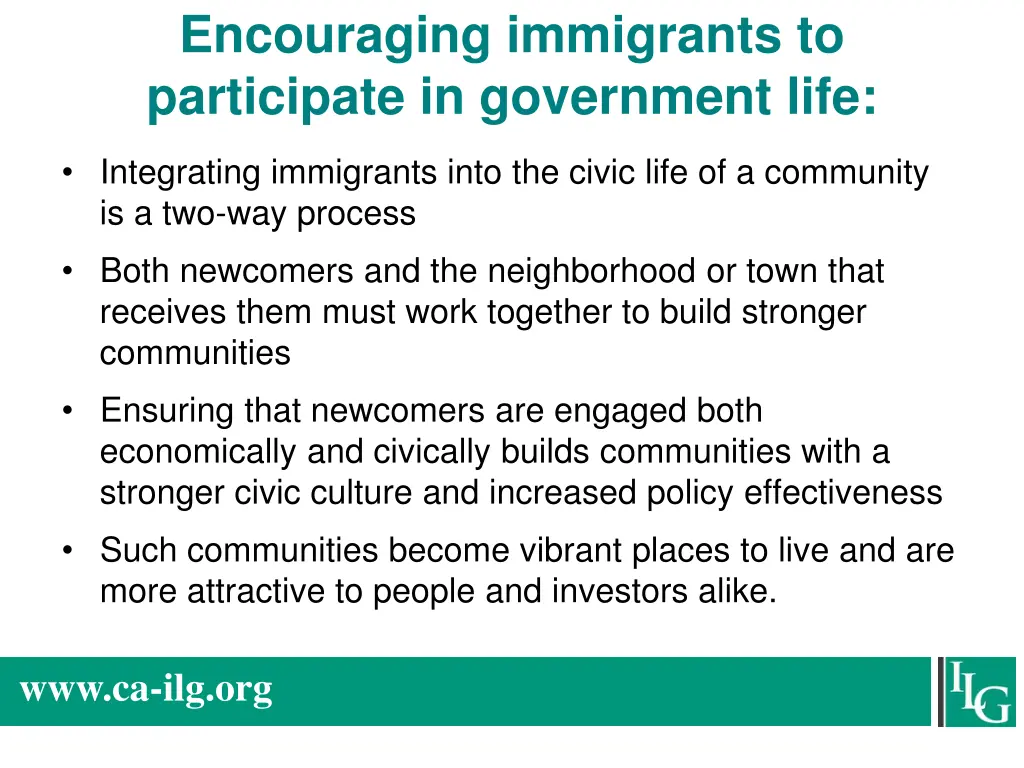 encouraging immigrants to participate