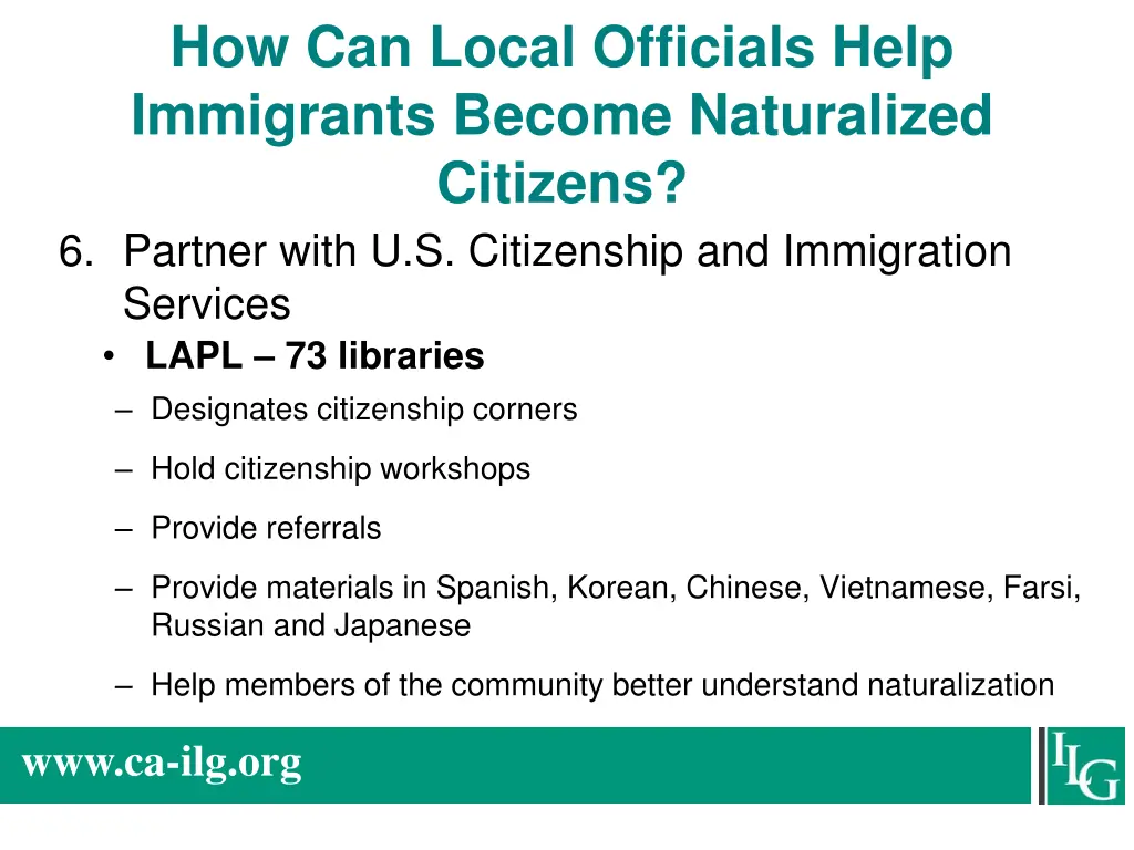 how can local officials help immigrants become 5