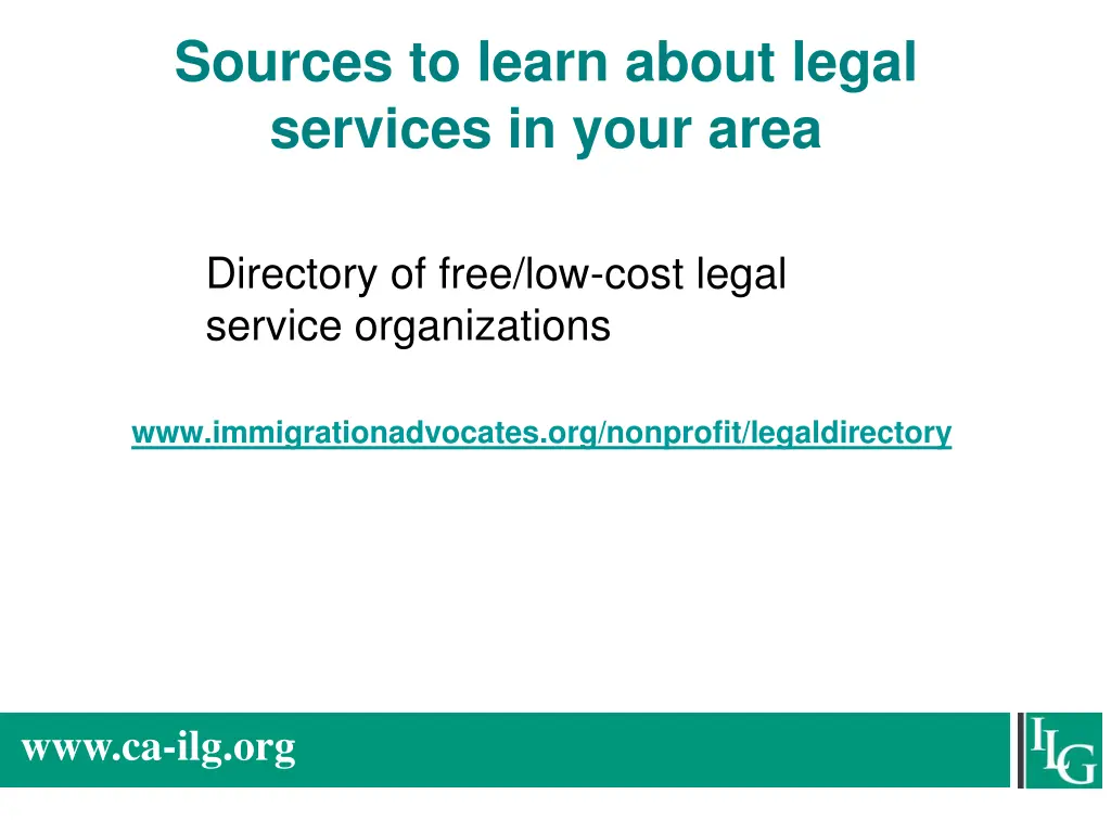 sources to learn about legal services in your area