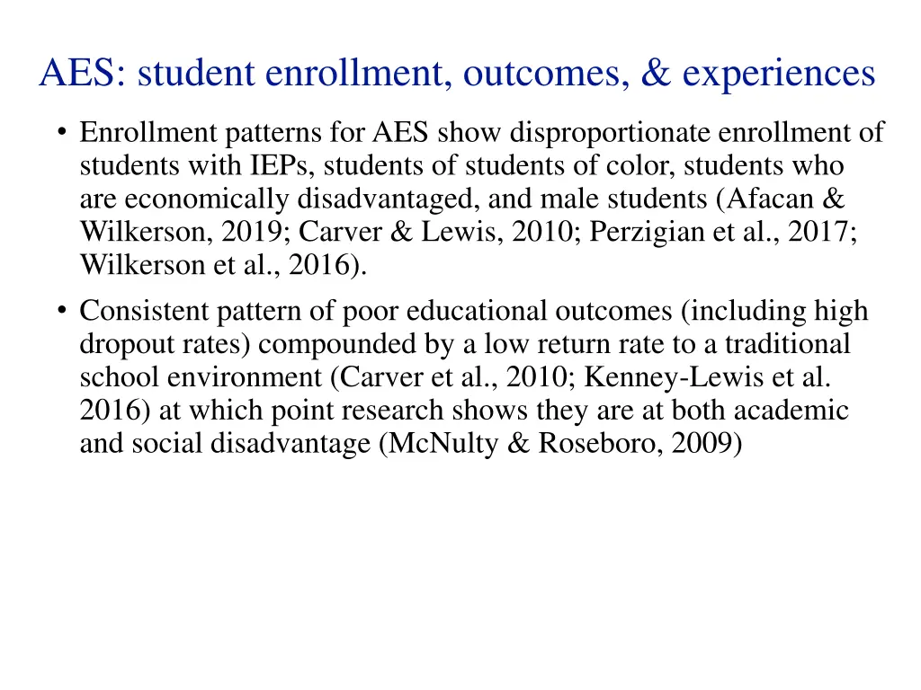 aes student enrollment outcomes experiences