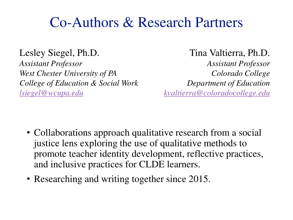 co authors research partners