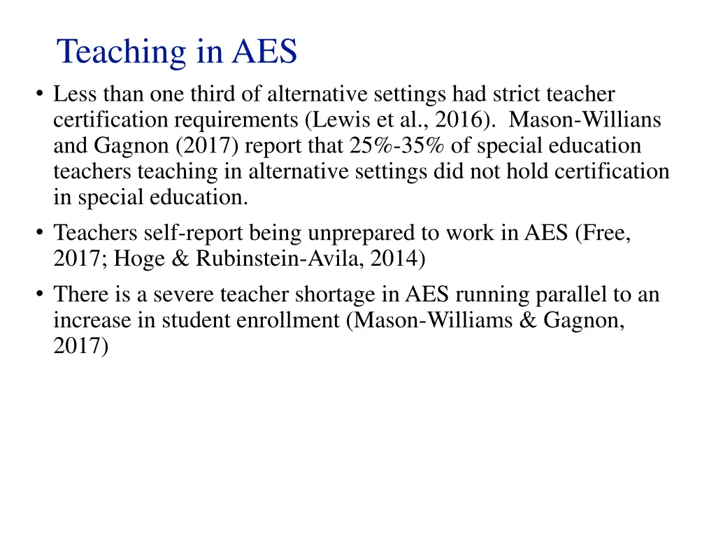 teaching in aes less than one third