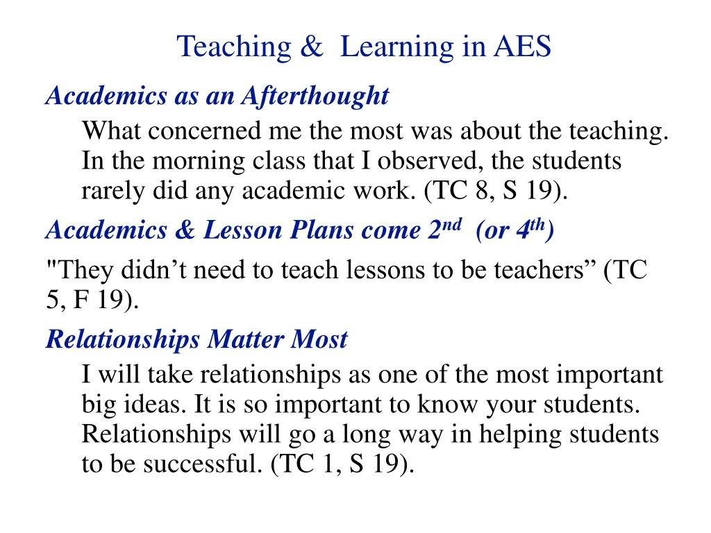 teaching learning in aes