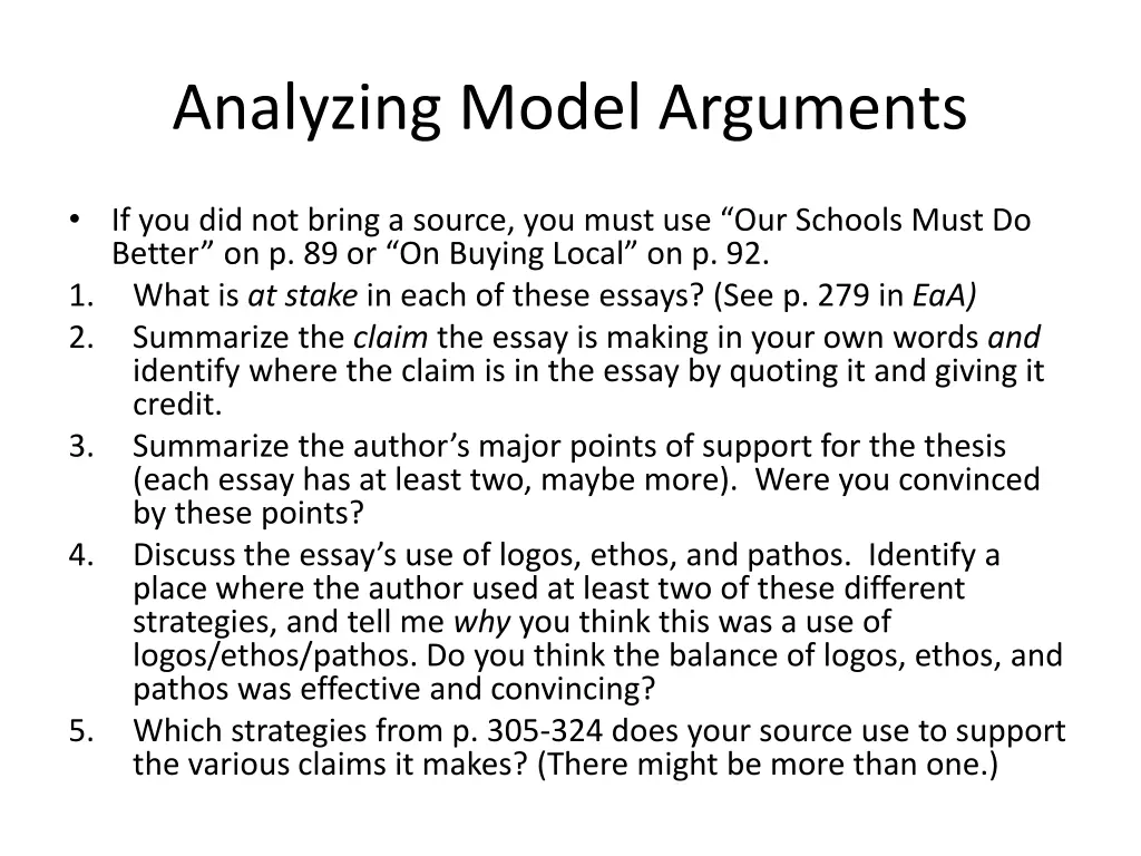 analyzing model arguments