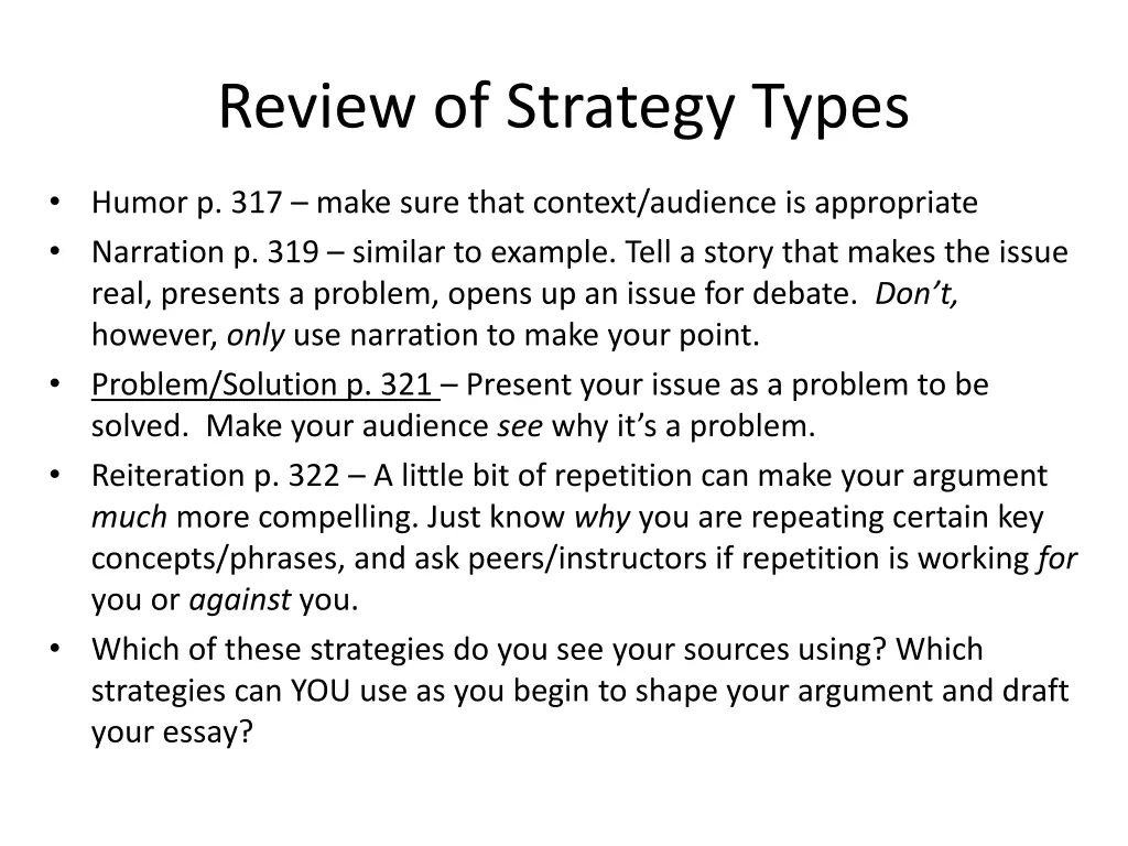 review of strategy types 1