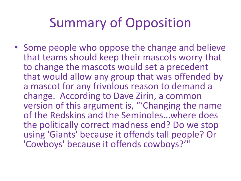 summary of opposition