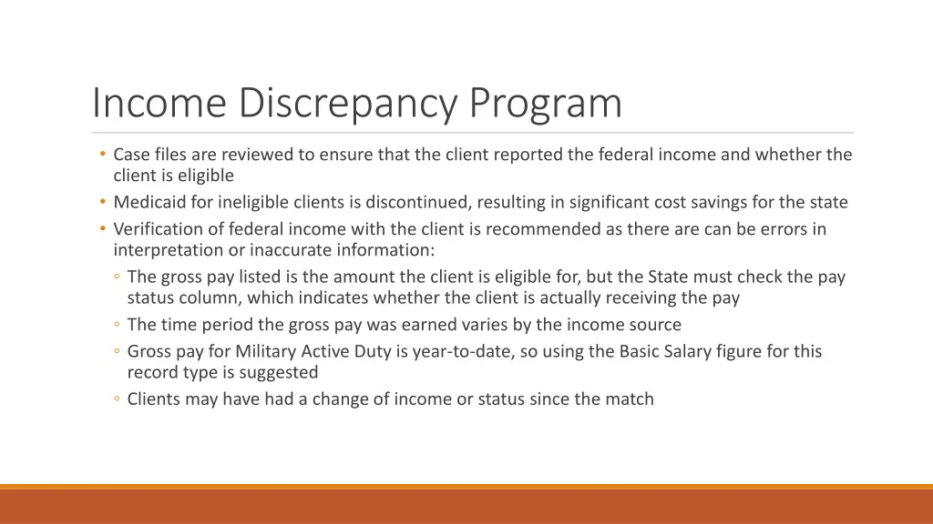 income discrepancy program