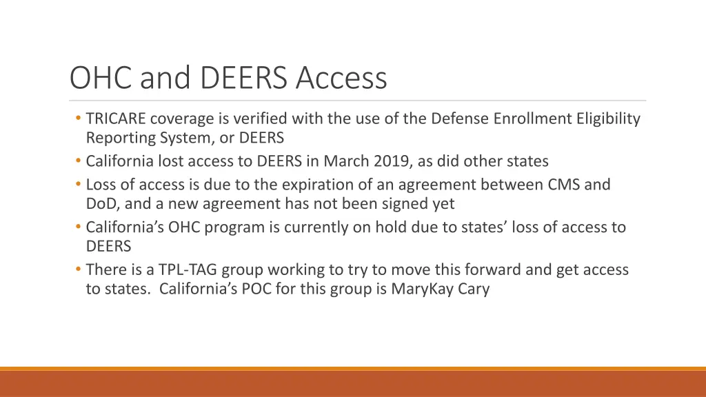 ohc and deers access