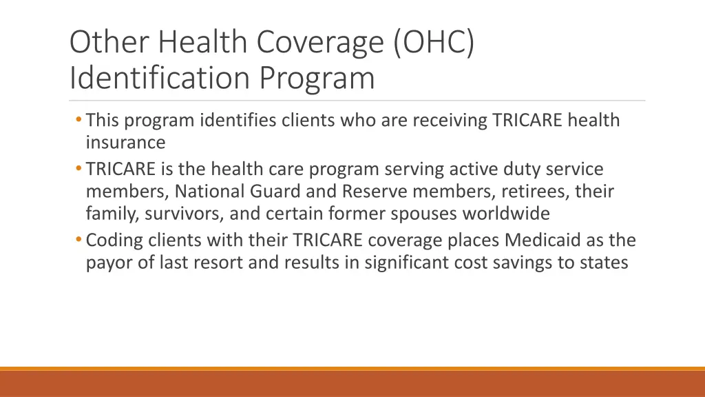 other health coverage ohc identification program