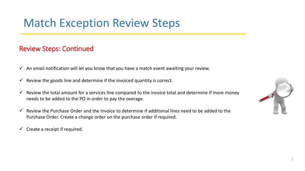 match exception review steps