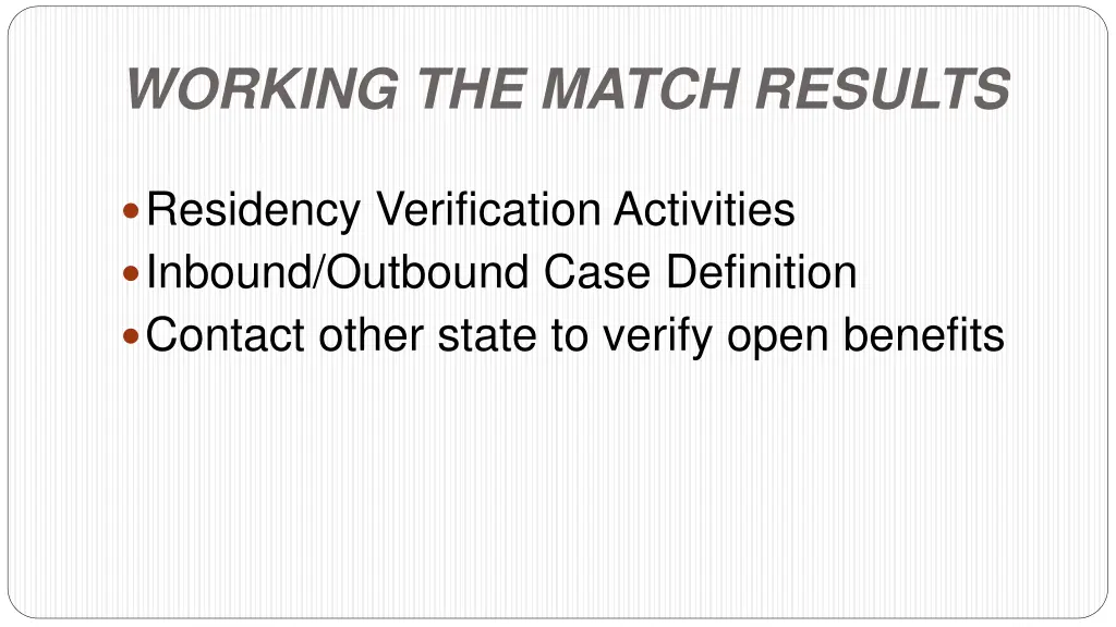 working the match results