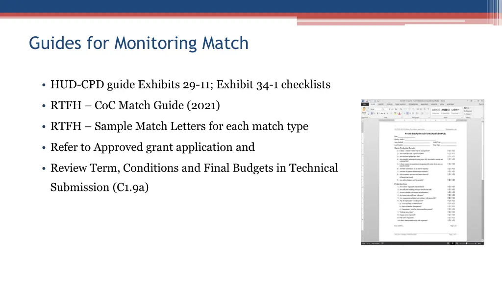 guides for monitoring match