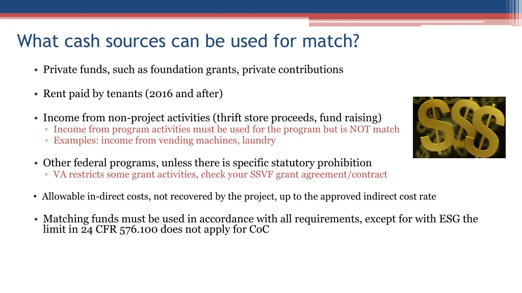 what cash sources can be used for match