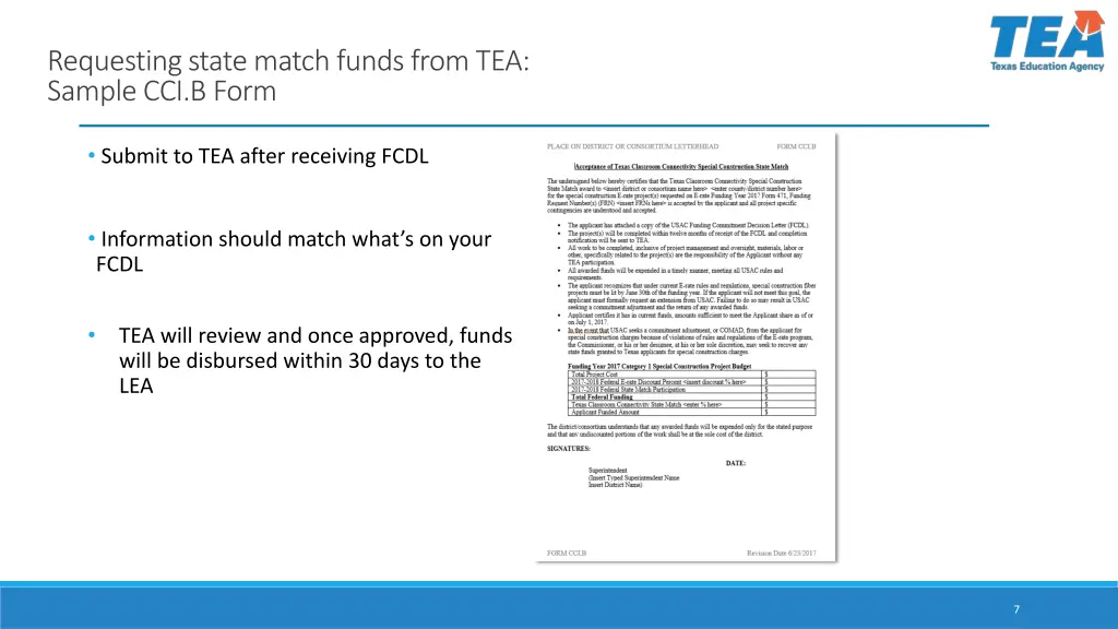 requesting state match funds from tea sample 1