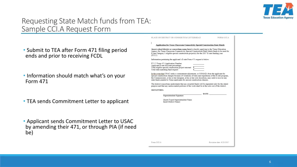 requesting state match funds from tea sample