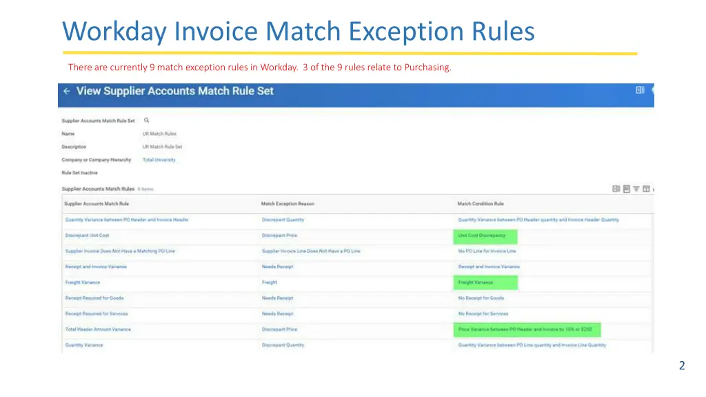 workday invoice match exception rules october